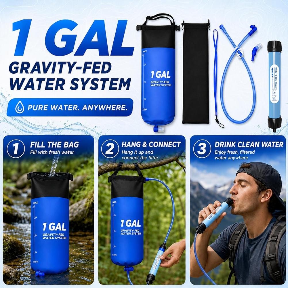 Bivy Bag Emergency - 1 Galon Kapasiteli, Yerçekimiyle Çalışan Su